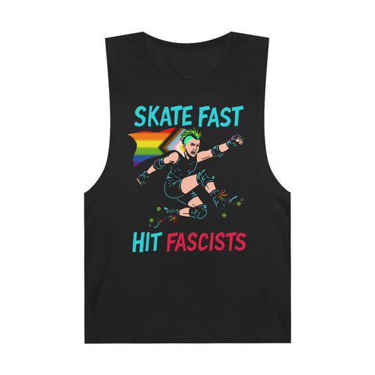 Tank Top - Skate Fast Hit Fascists - Punk Skater with Progressive Pride Flag Cape