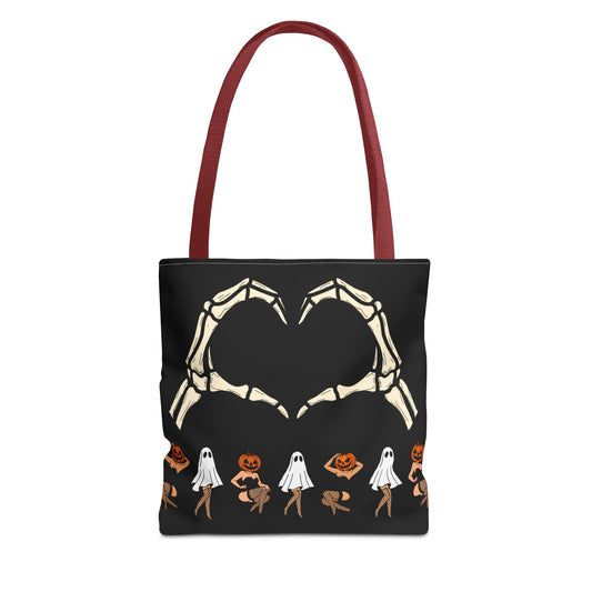 Halloween Skeleton Love Tote Bag, Spooky Tote, Ghost and Pumpkin Bag, Trick or Treat, Fall Fashion Accessory