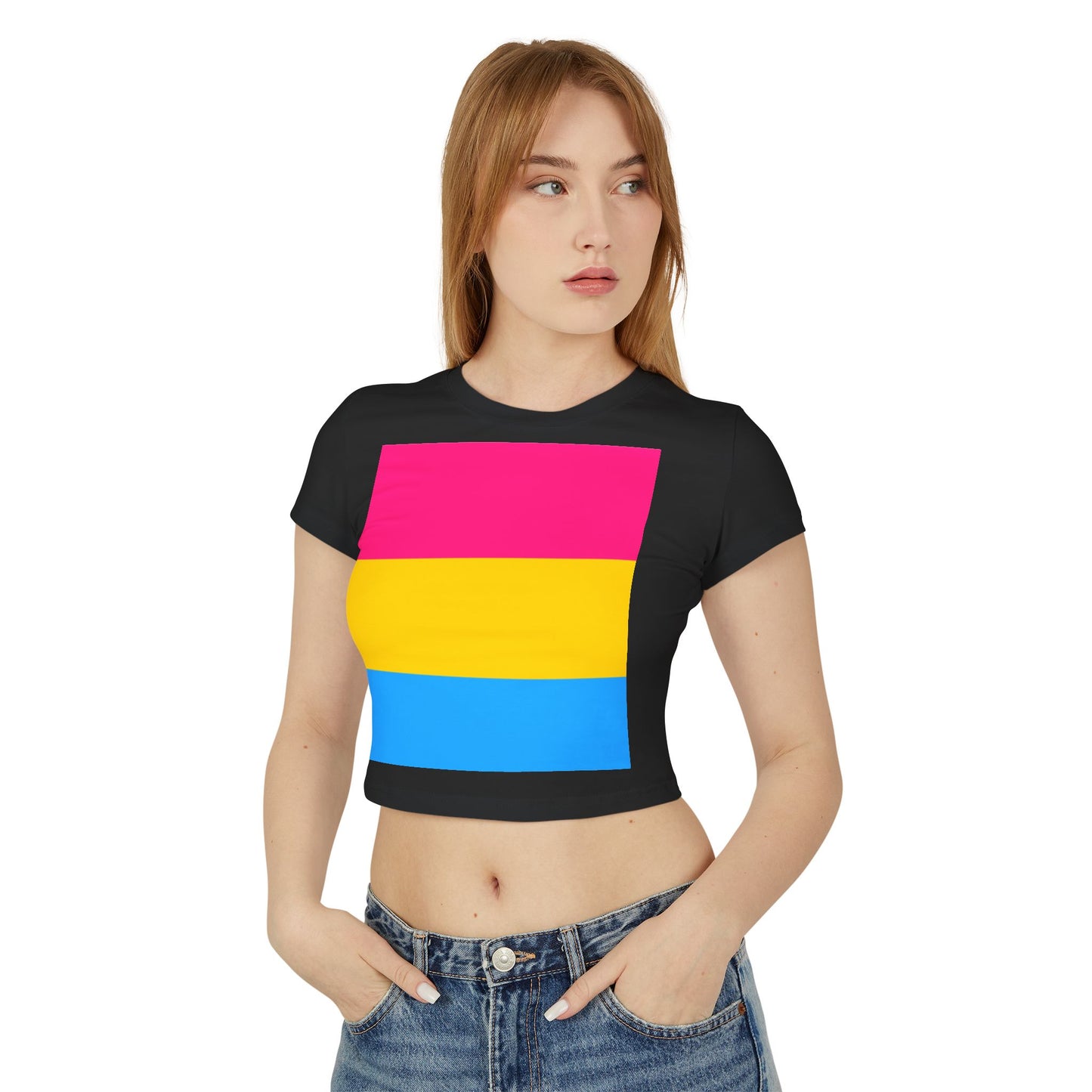 Pansexual Pride Colors Baby Tee, Feminist T-Shirt, LGBTQ+ Awareness Top, Casual Summer Tee, Gift for Pride Month, Cute Crop Top