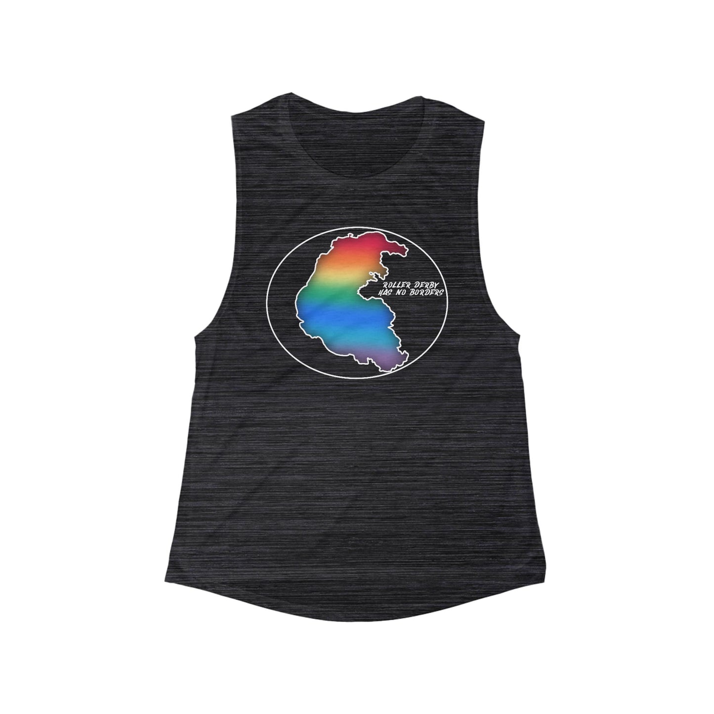 Roller Derby Has No Borders Rainbow Graphic Women's Flowy Tank, Summer Outfit, LGBTQ+ Pride Top, Activewear, Beach Style, Festival Wear
