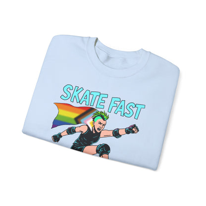 Skater Punk Sweatshirt with Progressive Pride Flag Cape - Crewneck