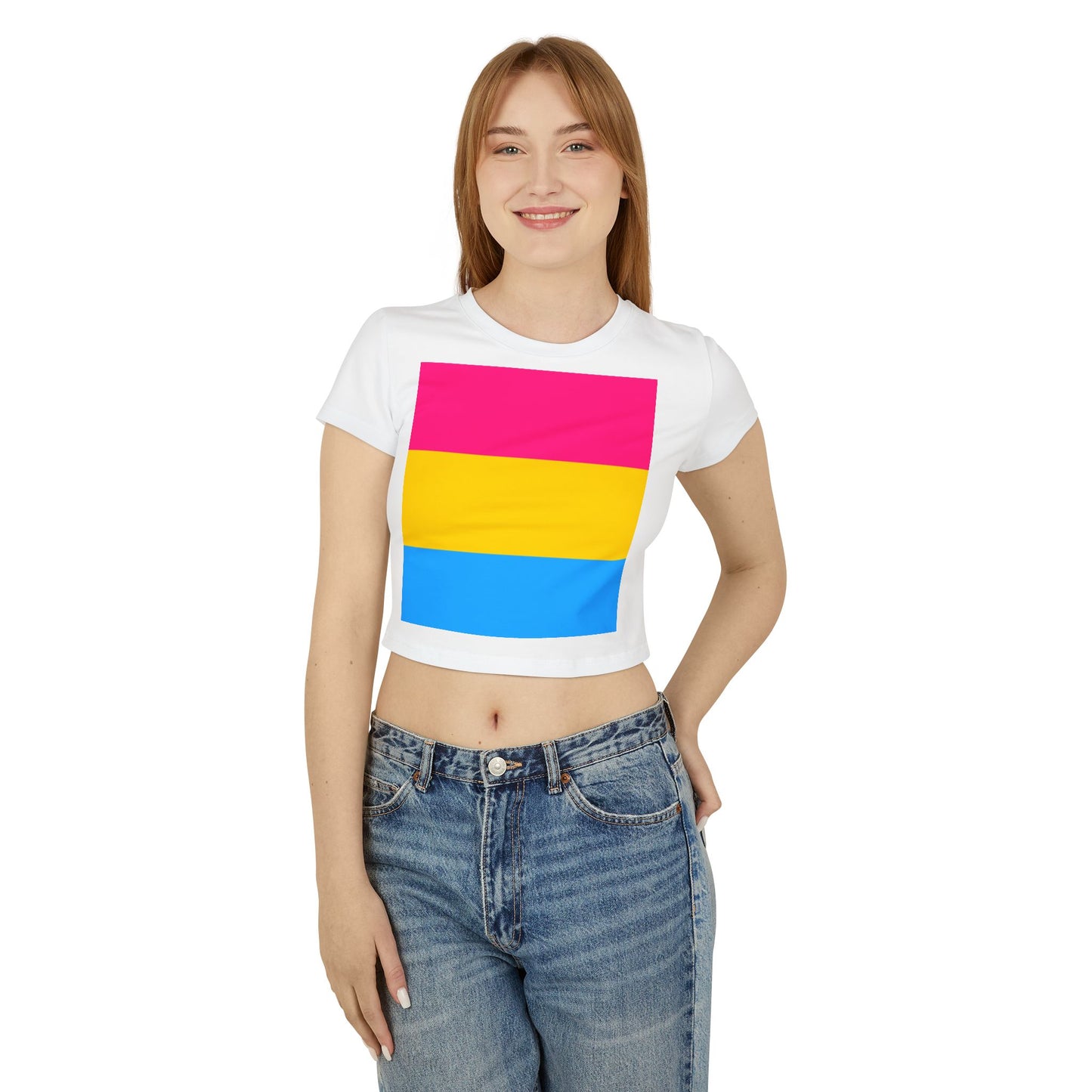 Pansexual Pride Colors Baby Tee, Feminist T-Shirt, LGBTQ+ Awareness Top, Casual Summer Tee, Gift for Pride Month, Cute Crop Top