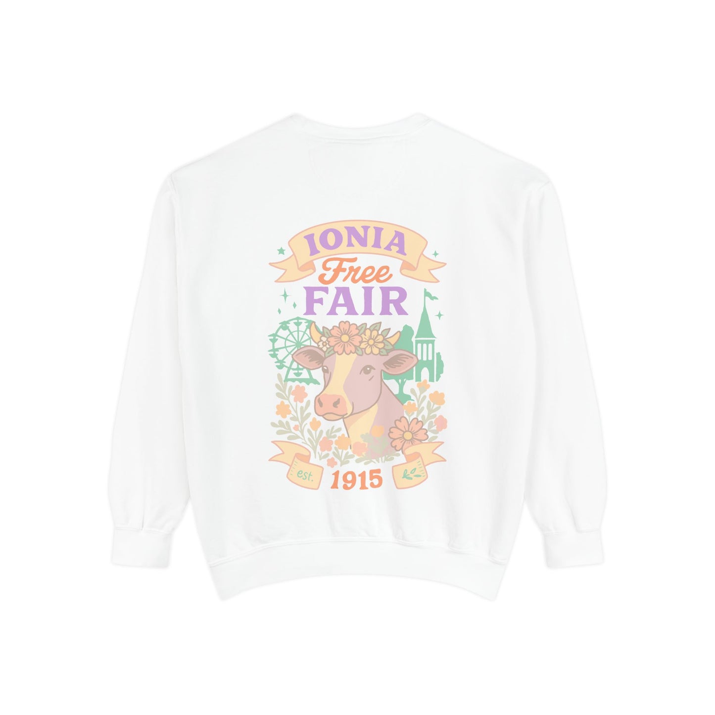 Ionia Fair Unisex Garment-Dyed Sweatshirt, Cozy Sweatshirt, Graphic Sweatshirt, Festival Attire, Vintage Feel, Gift for Fair Lovers