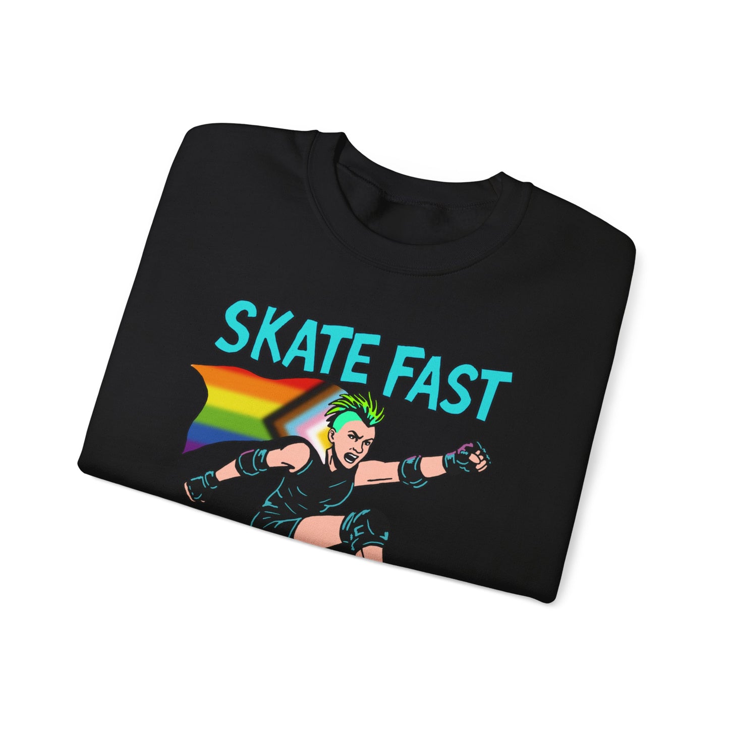 Skater Punk Sweatshirt with Progressive Pride Flag Cape - Crewneck