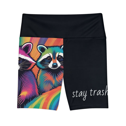 Vibrant Raccoon Workout Shorts, Colorful Activewear, Fitness Gear for Women, Gym Shorts, Unique Summer Clothing, Eco-Friendly Exercise Wear