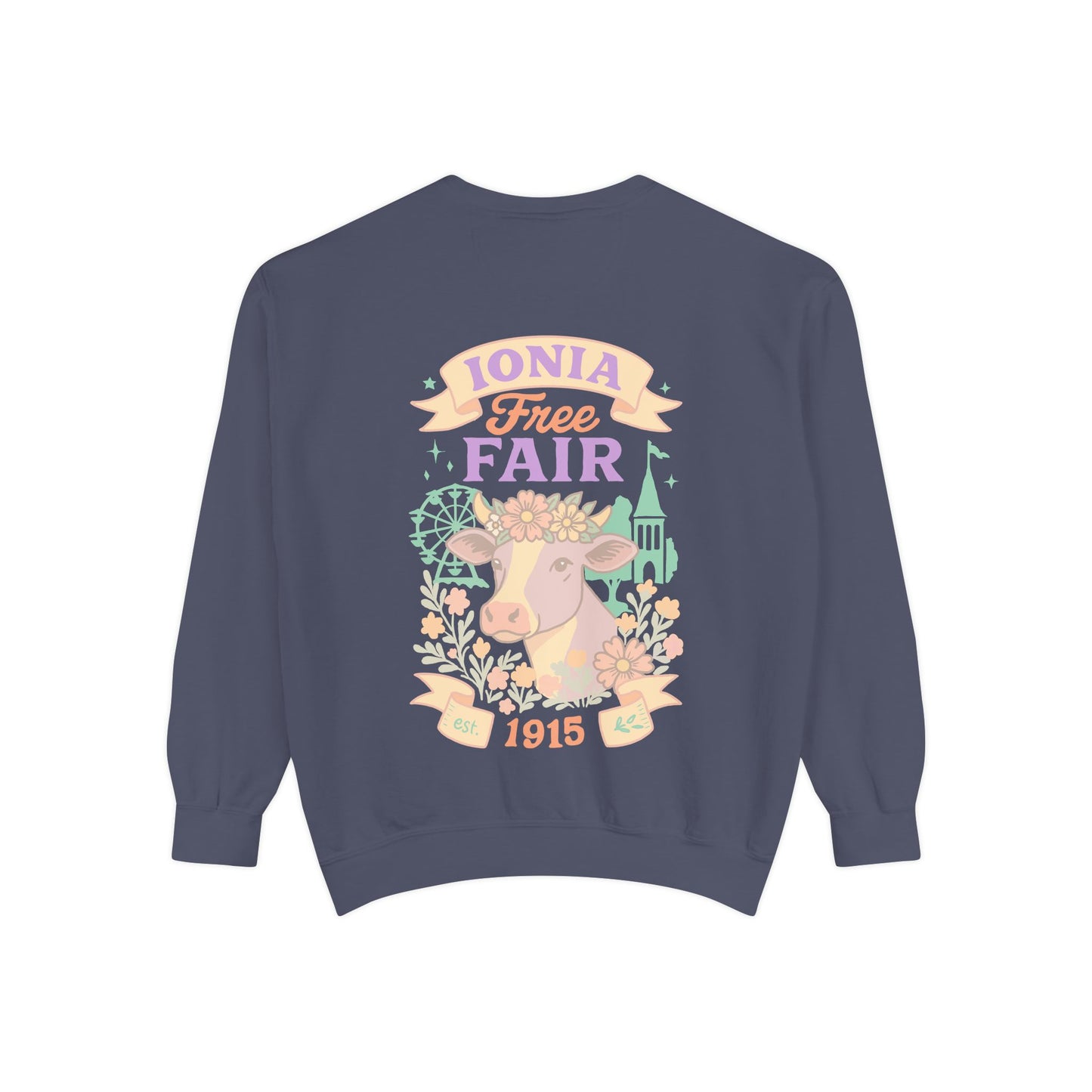 Ionia Fair Unisex Garment-Dyed Sweatshirt, Cozy Sweatshirt, Graphic Sweatshirt, Festival Attire, Vintage Feel, Gift for Fair Lovers