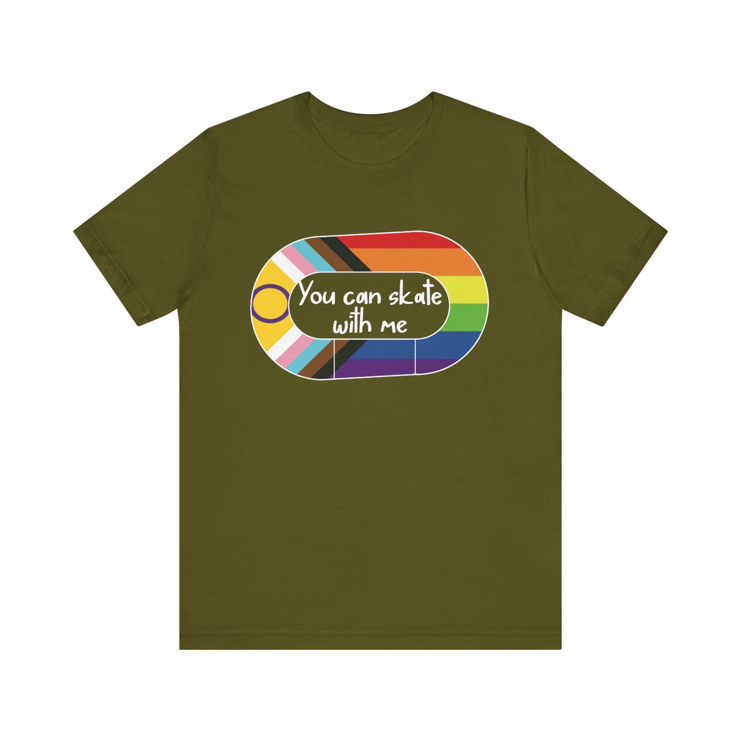 LGBTQ+ Skate Tee, You Can Skate with Me Shirt, Pride Apparel, Unisex T-Shirt, Gift for Skaters, Colorful Graphic Tee