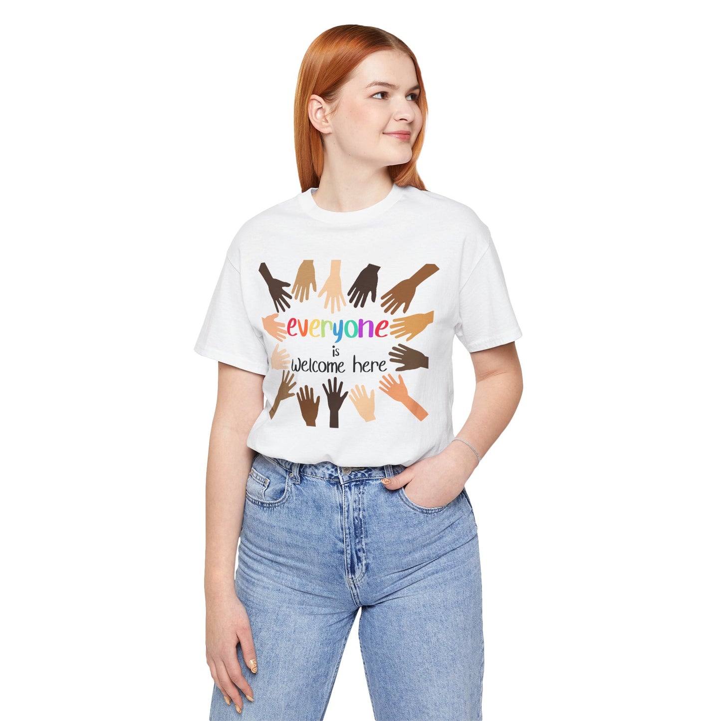 Inclusive Hands T-Shirt | Everyone is Welcome Here | Unisex Jersey Tee for Community Events, Awareness Campaigns, Gifts