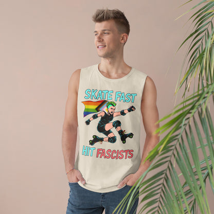 Tank Top - Skate Fast Hit Fascists - Punk Skater with Progressive Pride Flag Cape