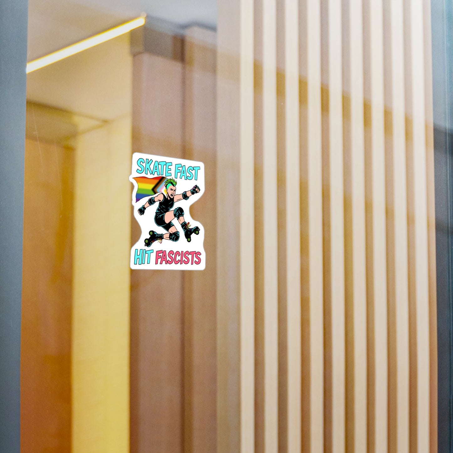 Vinyl Decal Sticker - Skate Fast Hit Fascists Punk Rebel Skater with Pride Flag