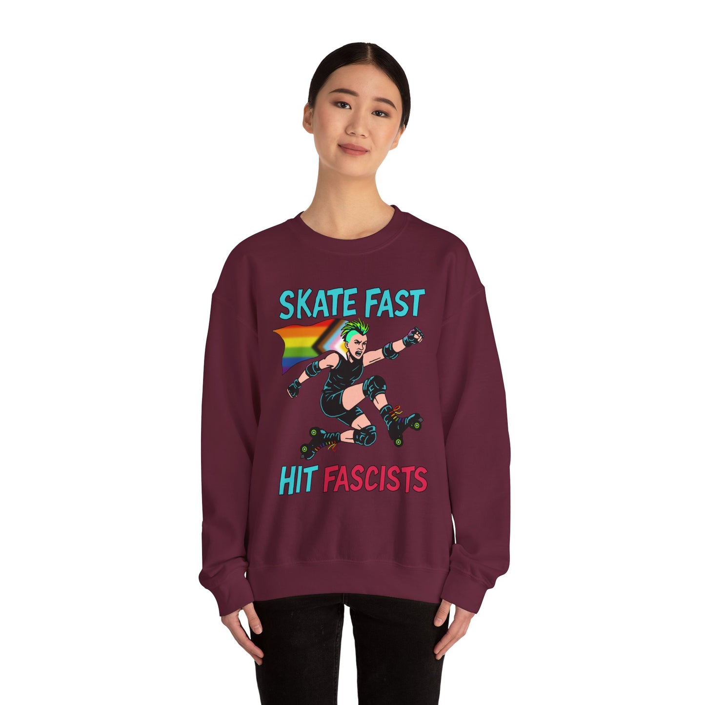 Skater Punk Sweatshirt with Progressive Pride Flag Cape - Crewneck