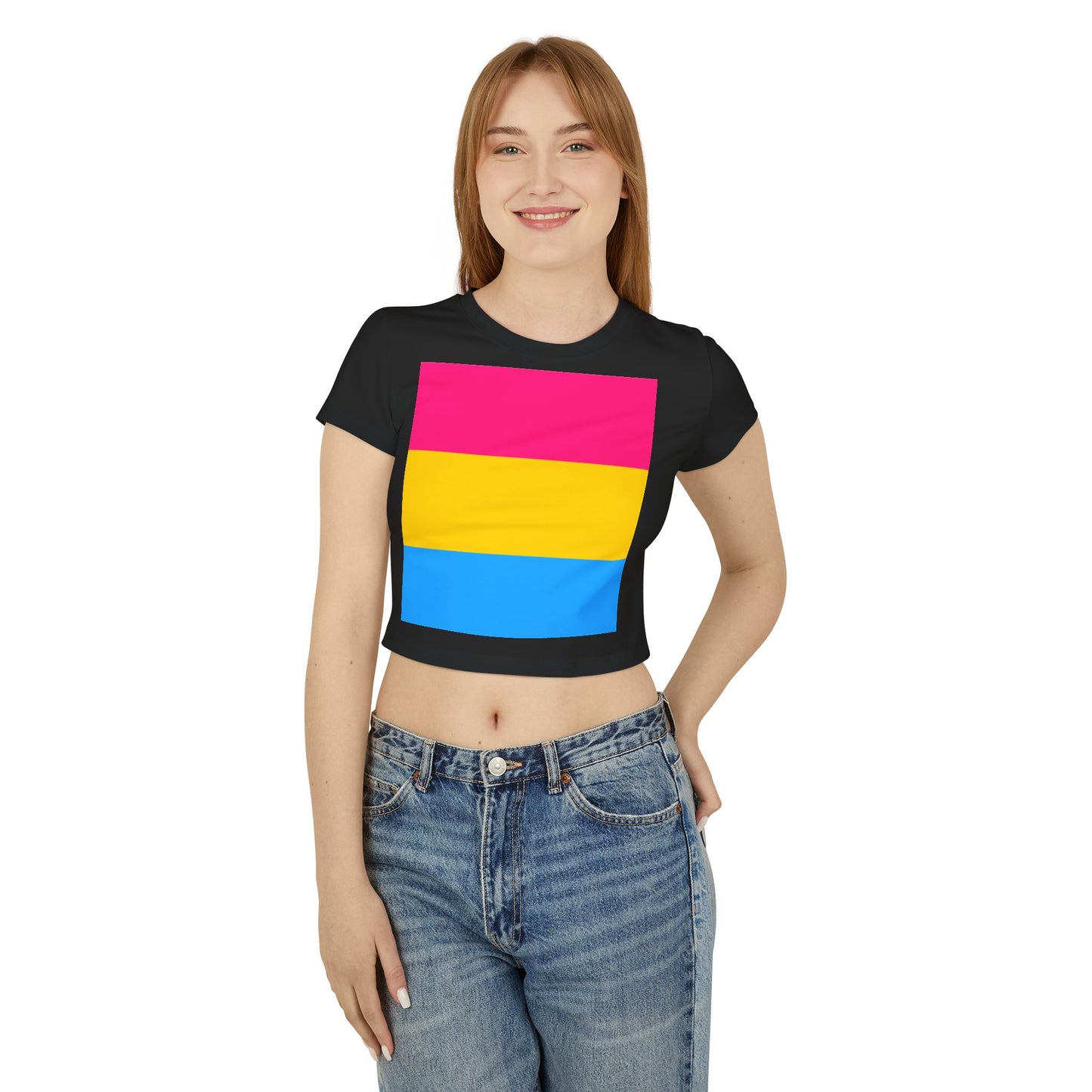 Pansexual Pride Colors Baby Tee, Feminist T-Shirt, LGBTQ+ Awareness Top, Casual Summer Tee, Gift for Pride Month, Cute Crop Top