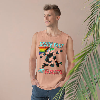 Tank Top - Skate Fast Hit Fascists - Punk Skater with Progressive Pride Flag Cape