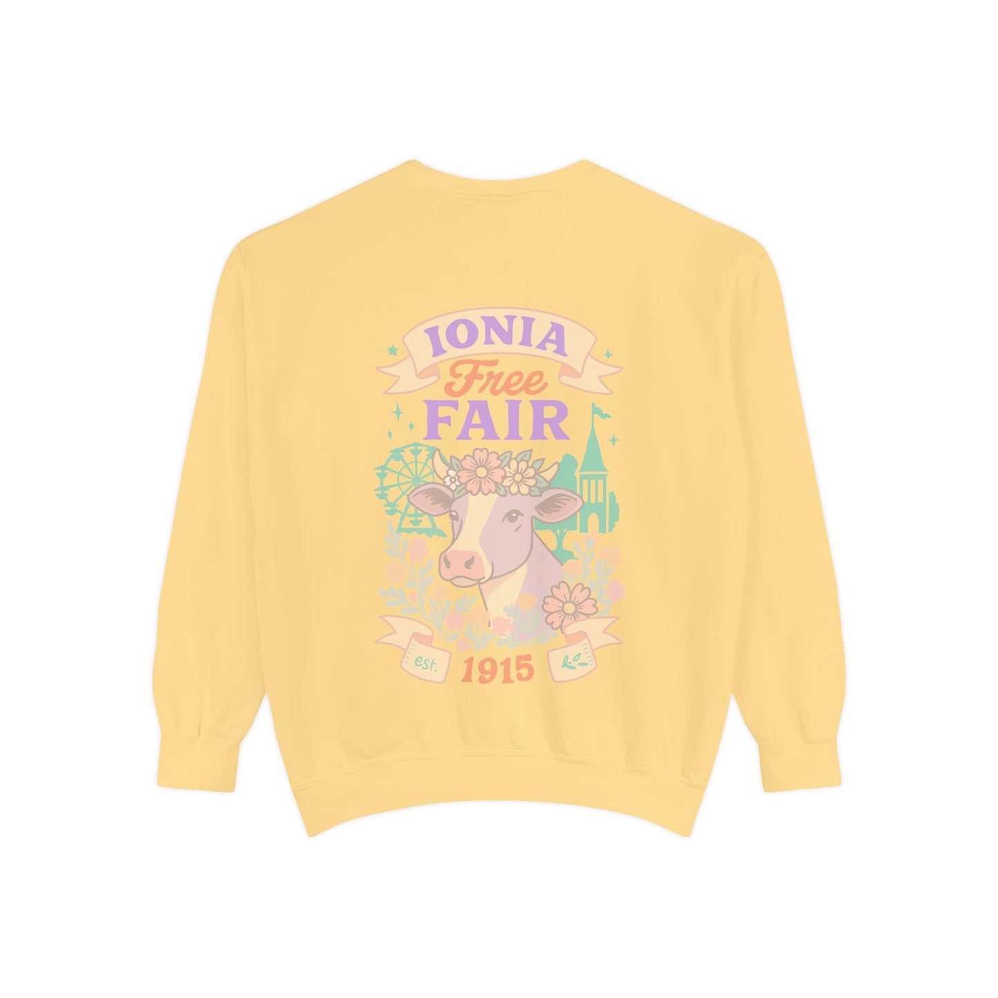 Ionia Fair Unisex Garment-Dyed Sweatshirt, Cozy Sweatshirt, Graphic Sweatshirt, Festival Attire, Vintage Feel, Gift for Fair Lovers