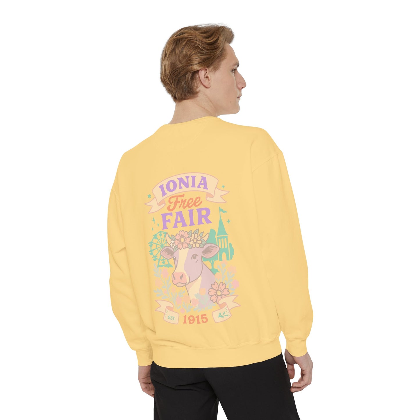 Ionia Fair Unisex Garment-Dyed Sweatshirt, Cozy Sweatshirt, Graphic Sweatshirt, Festival Attire, Vintage Feel, Gift for Fair Lovers