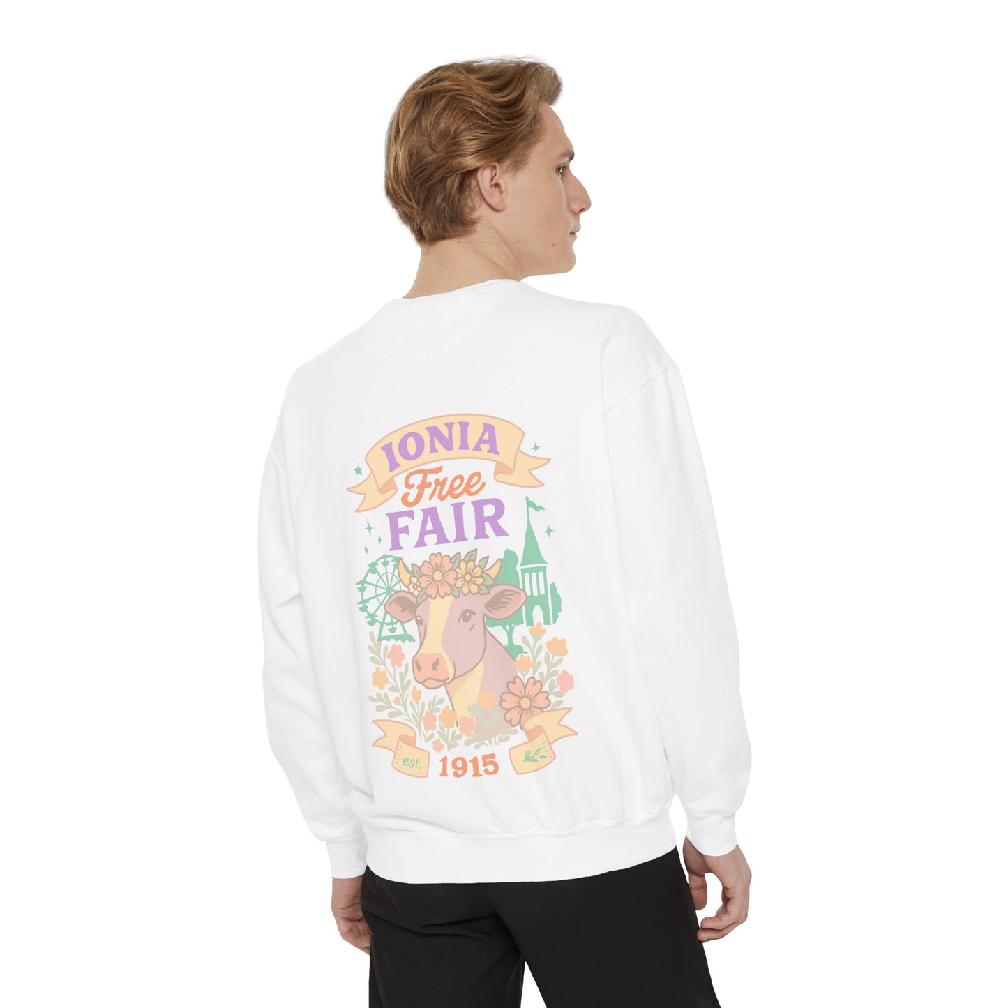 Ionia Fair Unisex Garment-Dyed Sweatshirt, Cozy Sweatshirt, Graphic Sweatshirt, Festival Attire, Vintage Feel, Gift for Fair Lovers