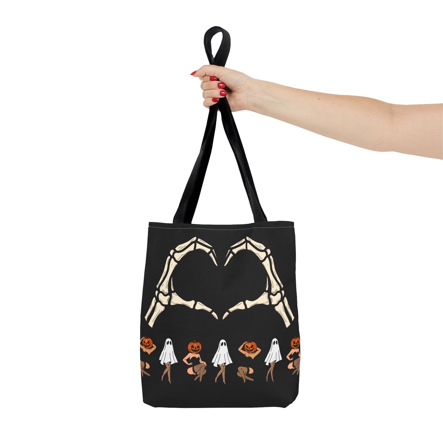 Halloween Skeleton Love Tote Bag, Spooky Tote, Ghost and Pumpkin Bag, Trick or Treat, Fall Fashion Accessory