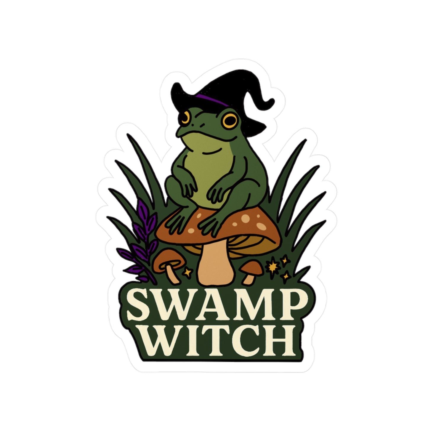 Swamp Witch Vinyl Decal | Mystical Frog Sticker for Nature Lovers, Witchcraft Decor, Halloween Decoration, Gifts for Friends, Boho Style