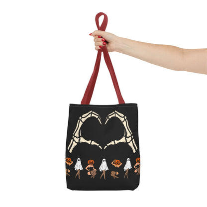 Halloween Skeleton Love Tote Bag, Spooky Tote, Ghost and Pumpkin Bag, Trick or Treat, Fall Fashion Accessory