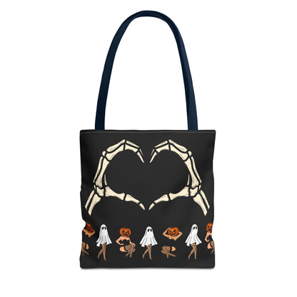 Halloween Skeleton Love Tote Bag, Spooky Tote, Ghost and Pumpkin Bag, Trick or Treat, Fall Fashion Accessory