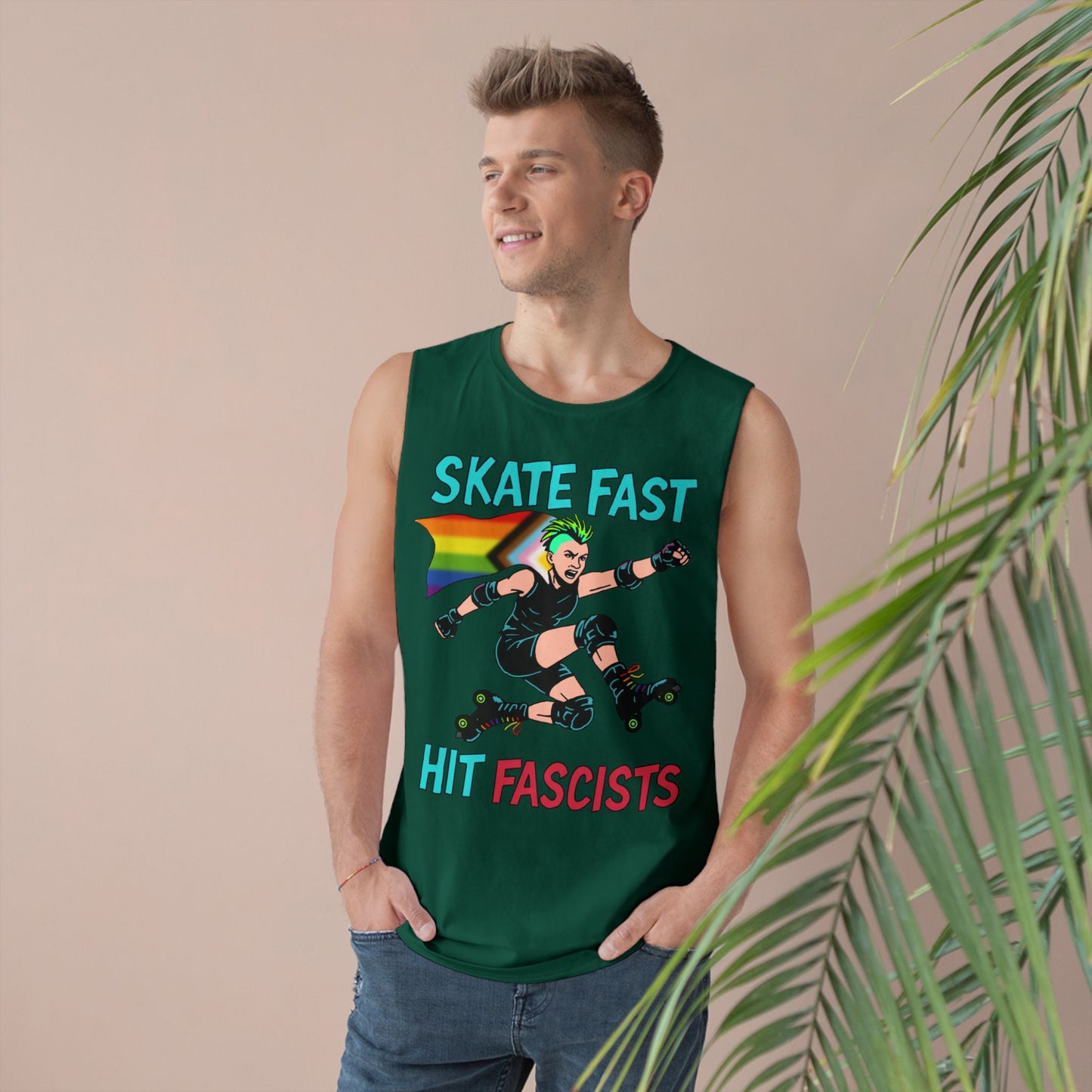 Tank Top - Skate Fast Hit Fascists - Punk Skater with Progressive Pride Flag Cape