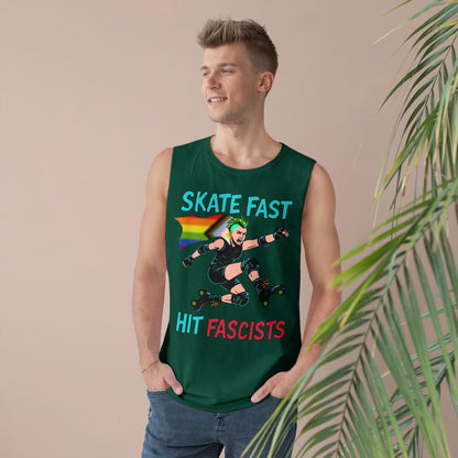 Tank Top - Skate Fast Hit Fascists - Punk Skater with Progressive Pride Flag Cape