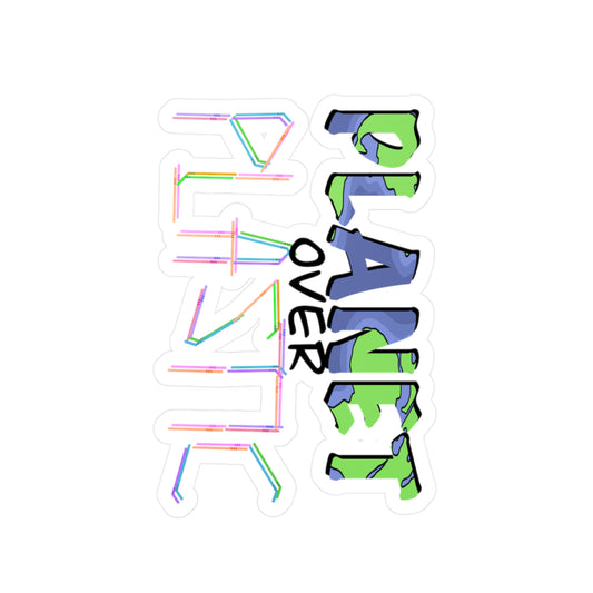 Colorful Planet Over Plastic Kiss-Cut Vinyl Decals for Eco-Friendly Decor, Laptop Stickers, Car Decals, Home Decor, Gift Ideas