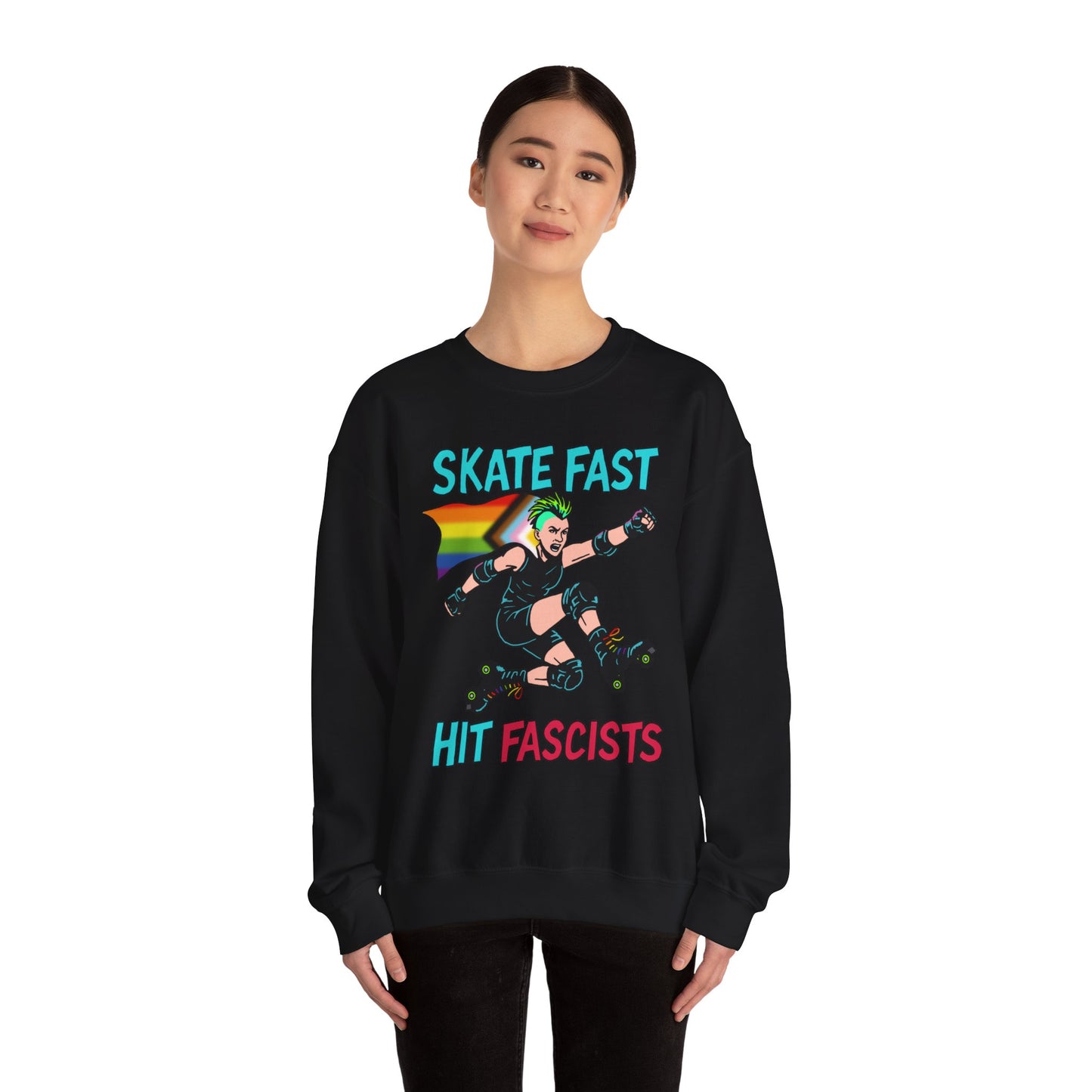 Skater Punk Sweatshirt with Progressive Pride Flag Cape - Crewneck