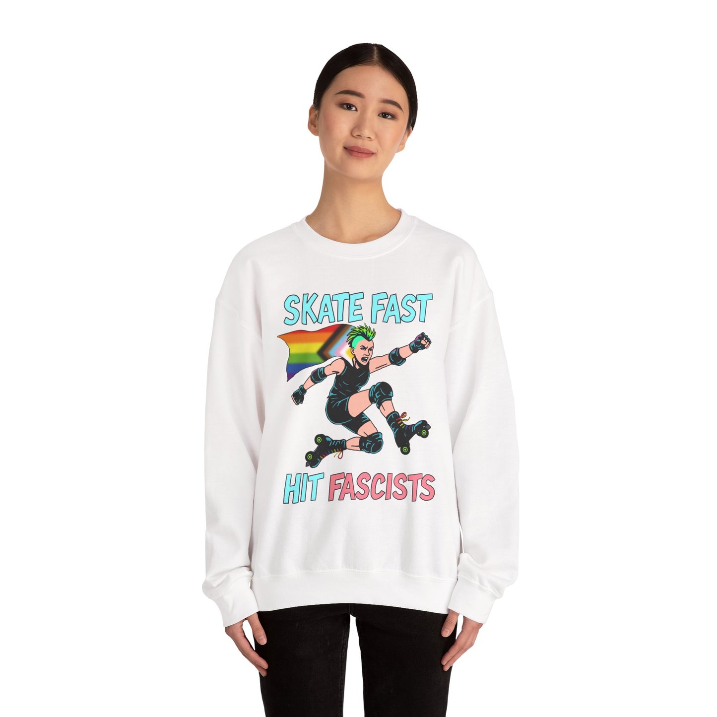 Skater Punk Sweatshirt with Progressive Pride Flag Cape - Crewneck