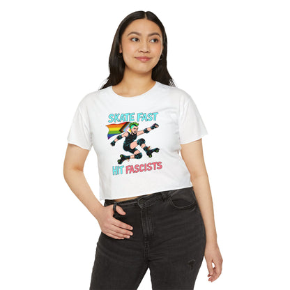 Crop Top - Punk Rebel Skater - Skate Fast Hit Fascists - Progressive Pride Flag
