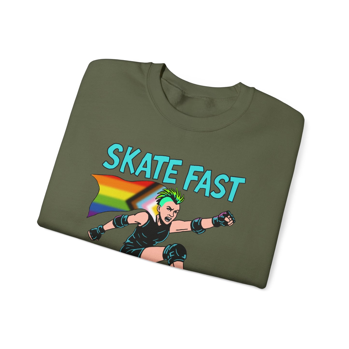 Skater Punk Sweatshirt with Progressive Pride Flag Cape - Crewneck