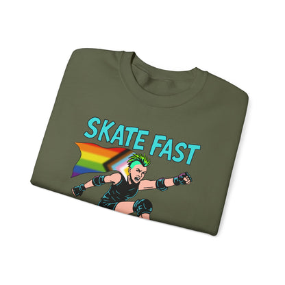 Skater Punk Sweatshirt with Progressive Pride Flag Cape - Crewneck