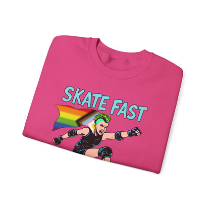 Skater Punk Sweatshirt with Progressive Pride Flag Cape - Crewneck