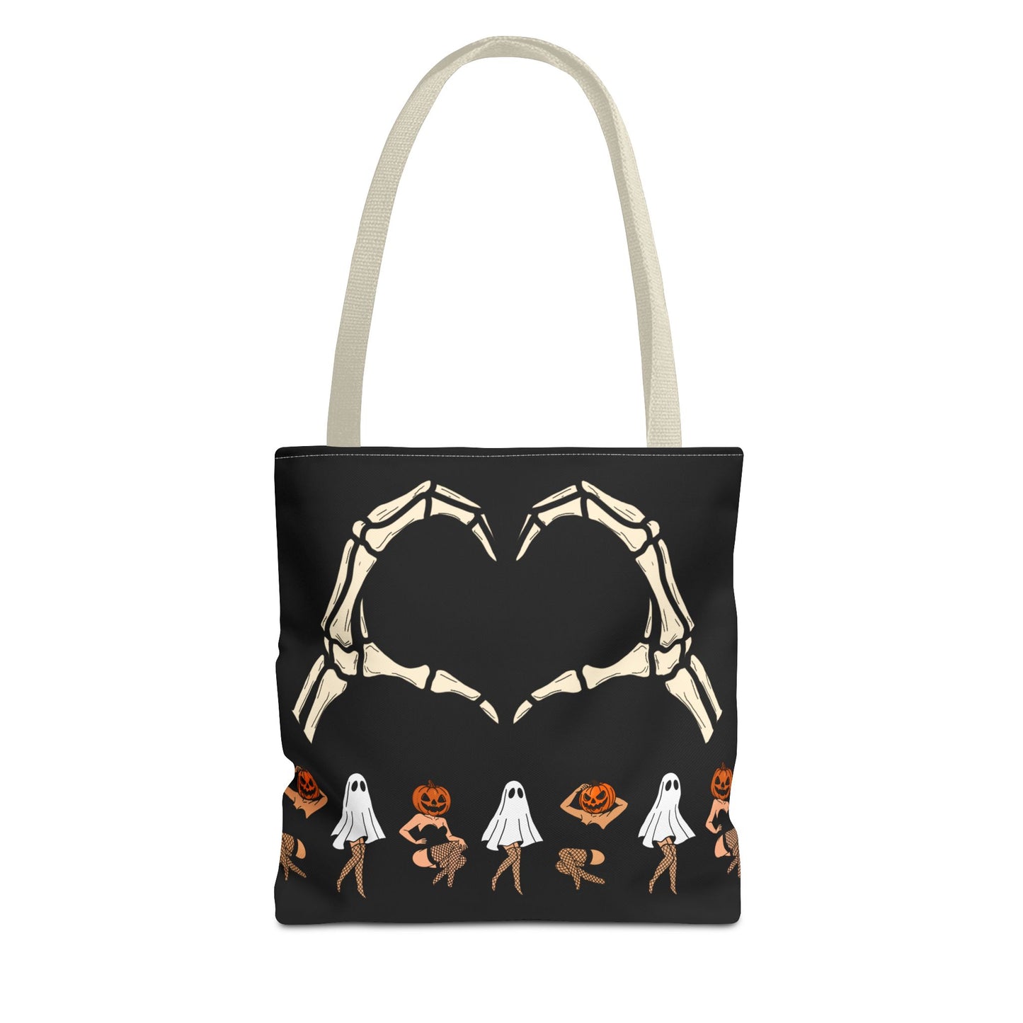Halloween Skeleton Love Tote Bag, Spooky Tote, Ghost and Pumpkin Bag, Trick or Treat, Fall Fashion Accessory