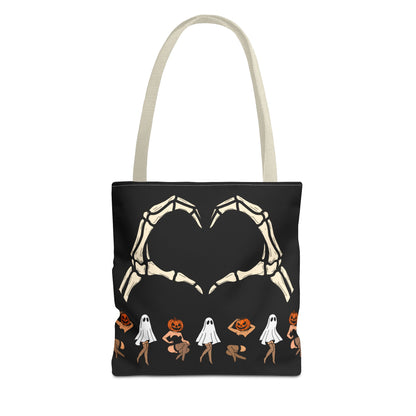 Halloween Skeleton Love Tote Bag, Spooky Tote, Ghost and Pumpkin Bag, Trick or Treat, Fall Fashion Accessory