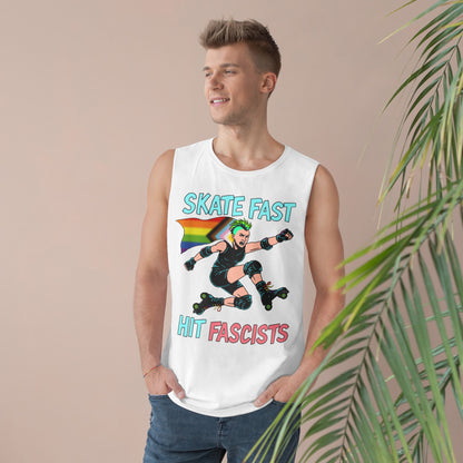 Tank Top - Skate Fast Hit Fascists - Punk Skater with Progressive Pride Flag Cape