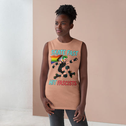 Tank Top - Skate Fast Hit Fascists - Punk Skater with Progressive Pride Flag Cape