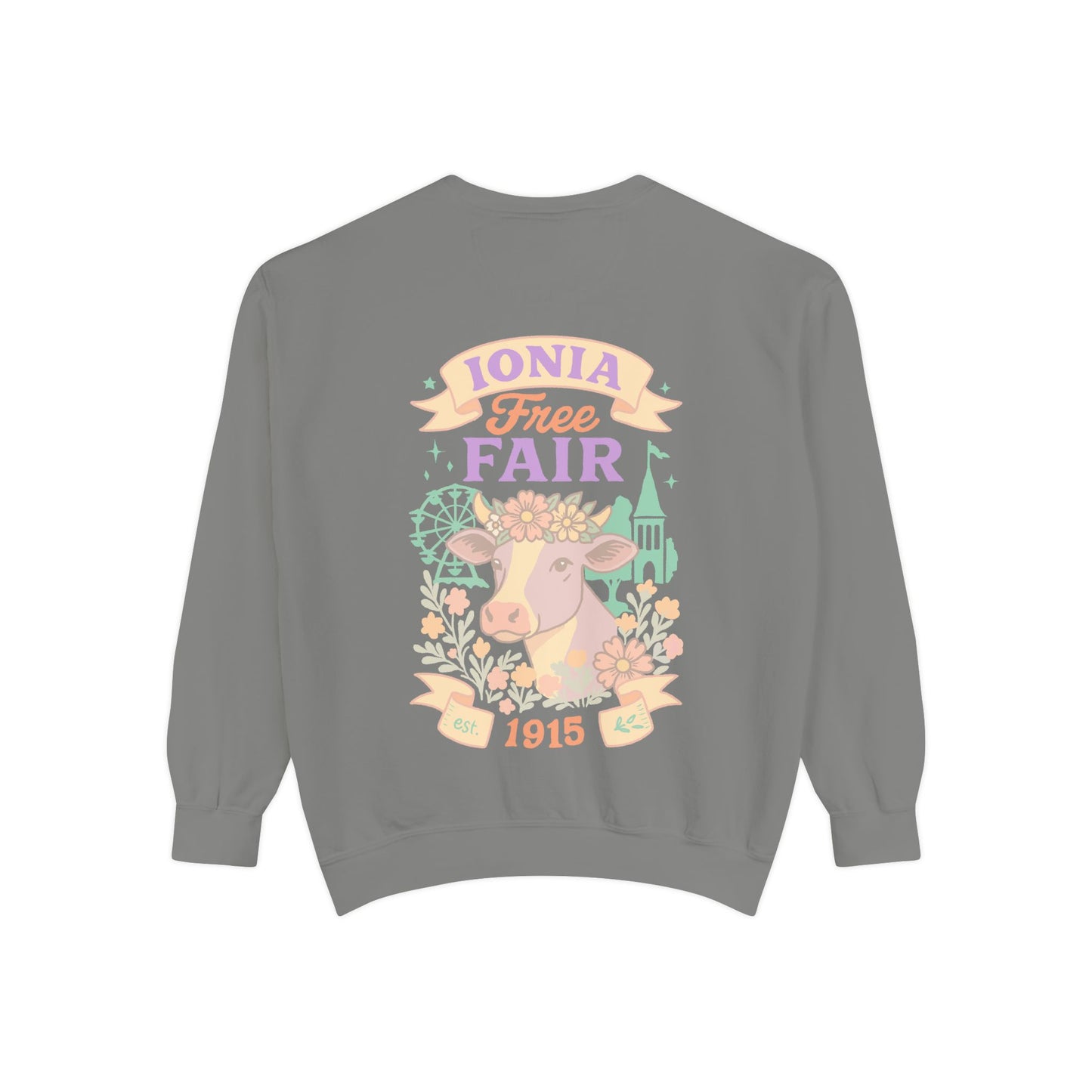Ionia Fair Unisex Garment-Dyed Sweatshirt, Cozy Sweatshirt, Graphic Sweatshirt, Festival Attire, Vintage Feel, Gift for Fair Lovers
