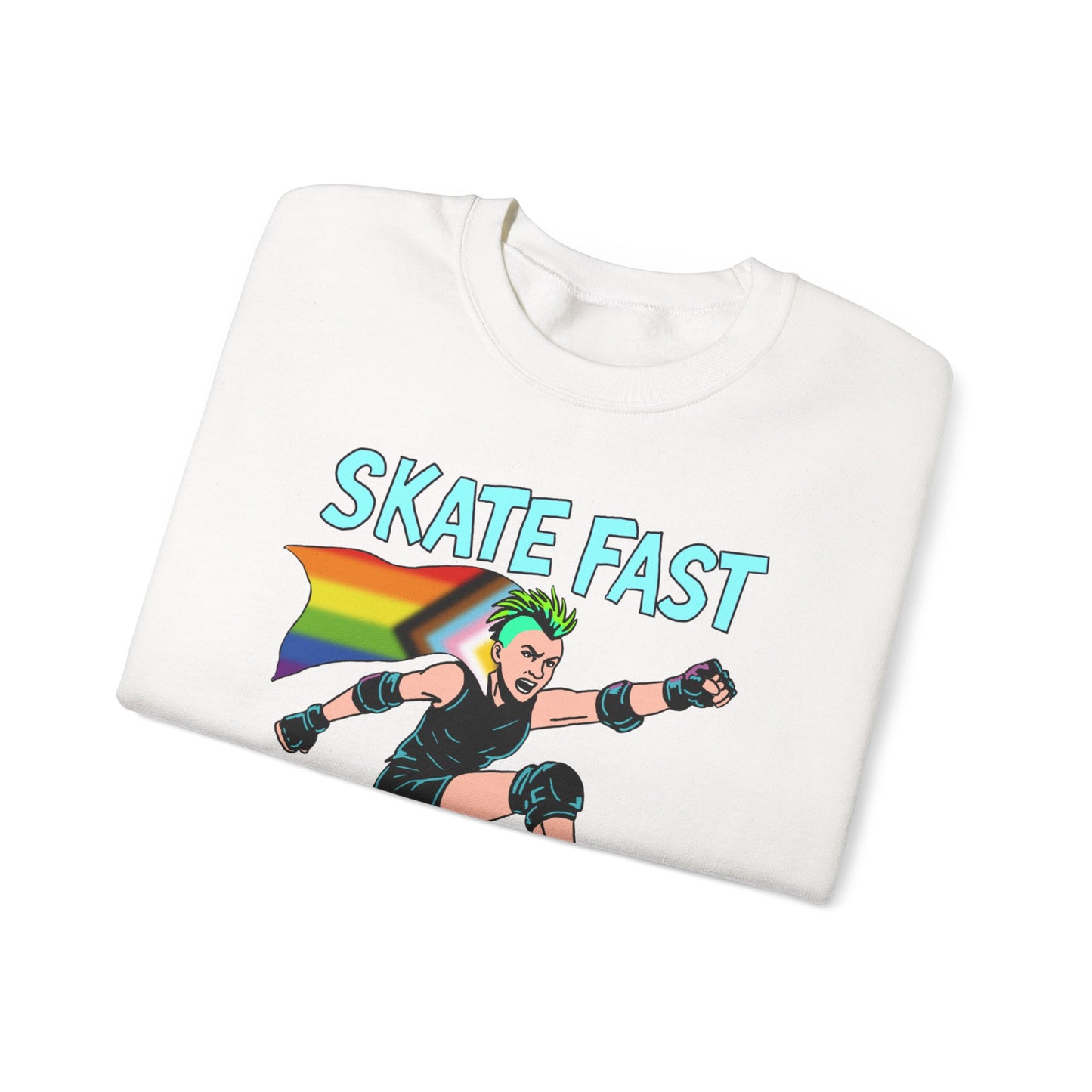Skater Punk Sweatshirt with Progressive Pride Flag Cape - Crewneck