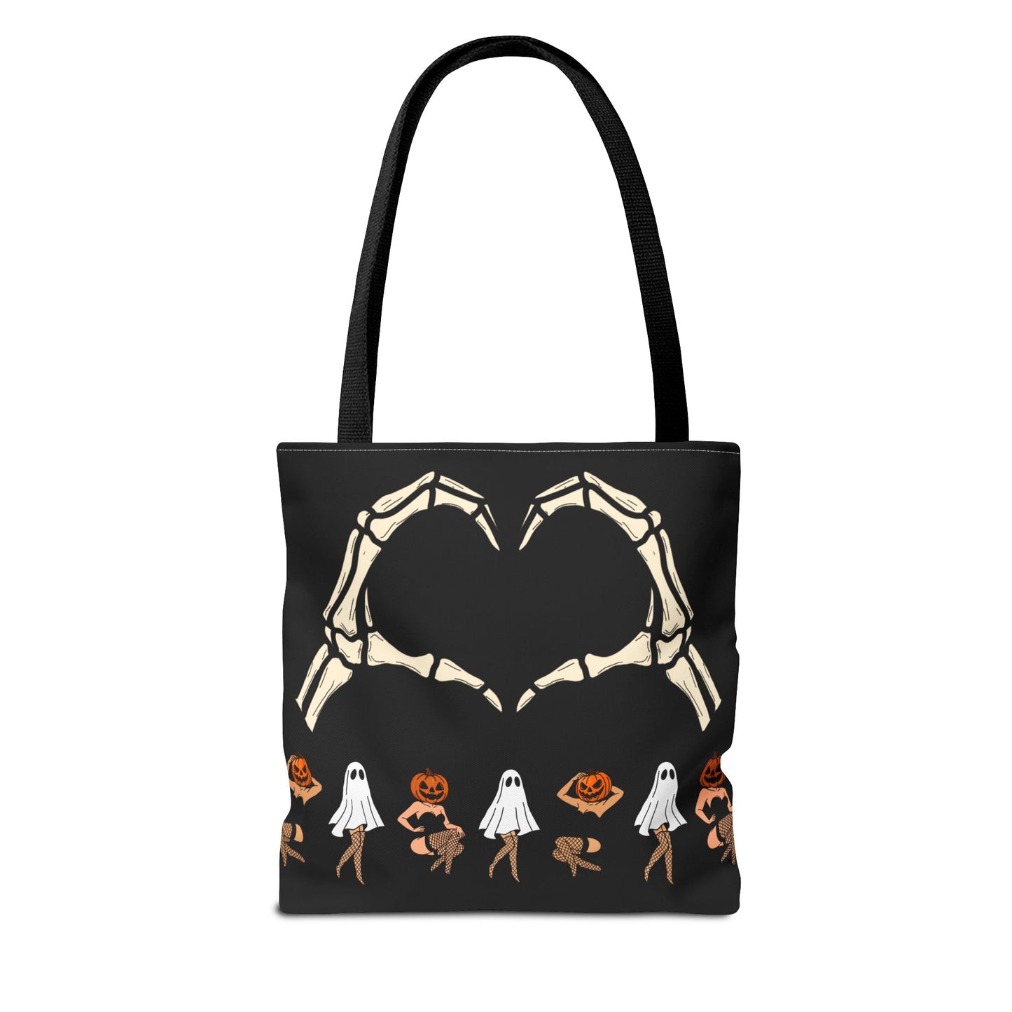 Halloween Skeleton Love Tote Bag, Spooky Tote, Ghost and Pumpkin Bag, Trick or Treat, Fall Fashion Accessory