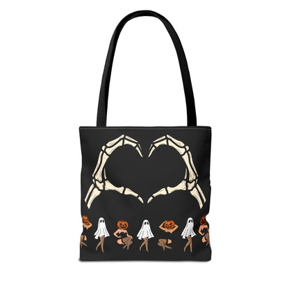 Halloween Skeleton Love Tote Bag, Spooky Tote, Ghost and Pumpkin Bag, Trick or Treat, Fall Fashion Accessory