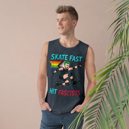 Tank Top - Skate Fast Hit Fascists - Punk Skater with Progressive Pride Flag Cape