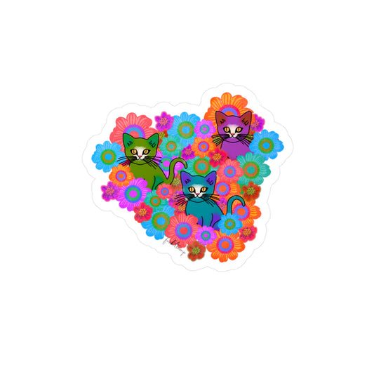 Subtle Anti Trump - Colorful Cat Flower Kiss-Cut Vinyl Decals, Whimsical Cat Stickers, Pet Lover Gifts, Cute Art for Journals, Desktop Decor