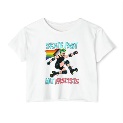 Crop Top - Punk Rebel Skater - Skate Fast Hit Fascists - Progressive Pride Flag