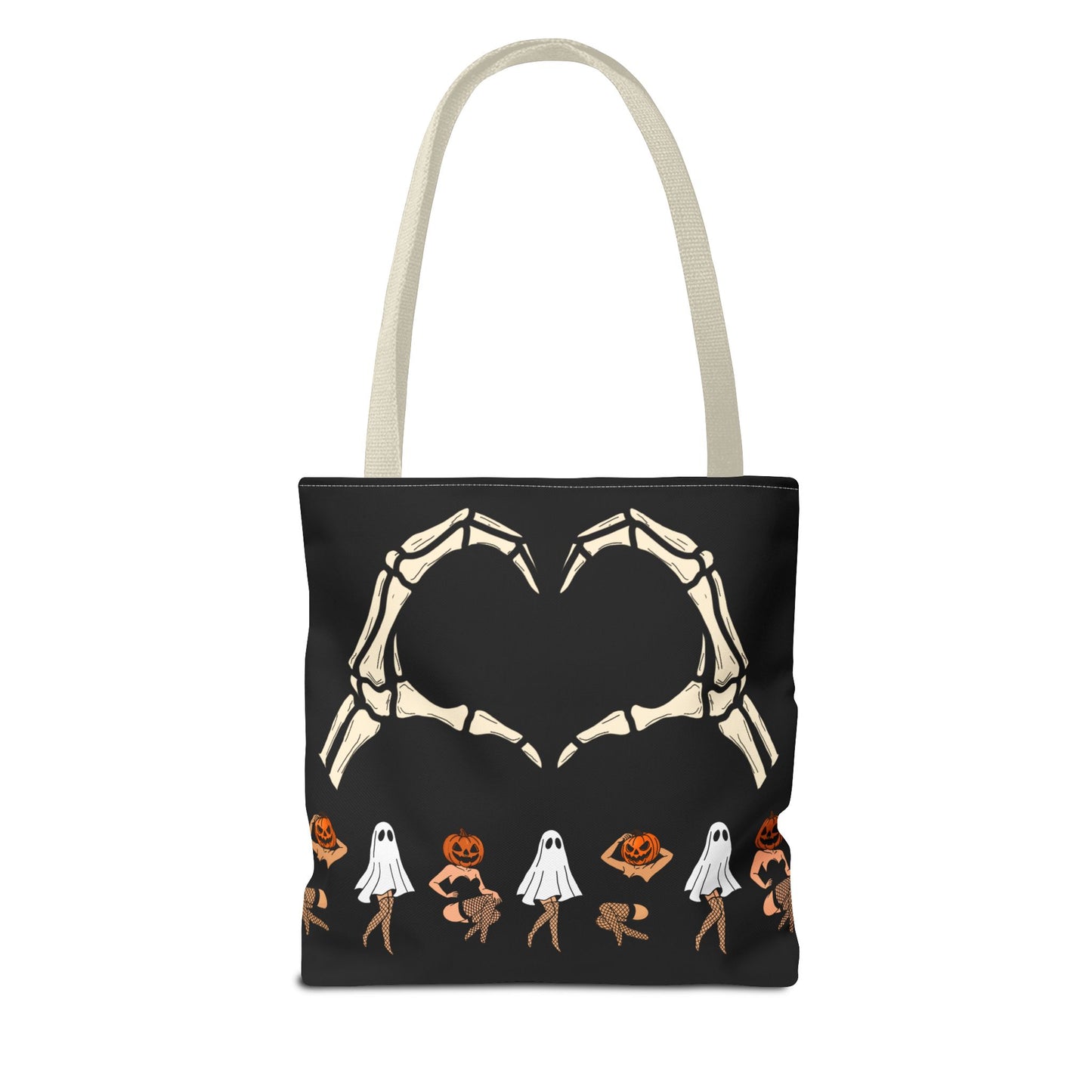 Halloween Skeleton Love Tote Bag, Spooky Tote, Ghost and Pumpkin Bag, Trick or Treat, Fall Fashion Accessory