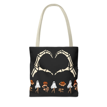 Halloween Skeleton Love Tote Bag, Spooky Tote, Ghost and Pumpkin Bag, Trick or Treat, Fall Fashion Accessory