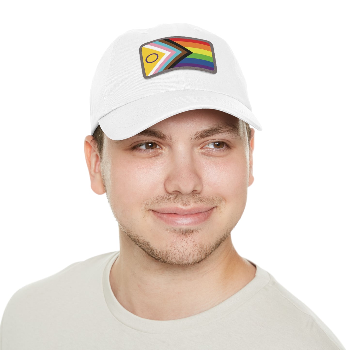 Inclusive Gay Pride Dad Hat with Leather Patch, Pride Hat, LGBTQ+ Gift, Casual Wear, Adjustable Cap, Summer Sun Hat
