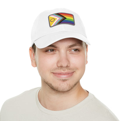 Inclusive Gay Pride Dad Hat with Leather Patch, Pride Hat, LGBTQ+ Gift, Casual Wear, Adjustable Cap, Summer Sun Hat