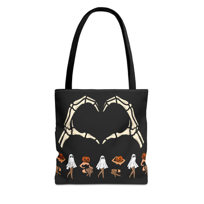 Halloween Skeleton Love Tote Bag, Spooky Tote, Ghost and Pumpkin Bag, Trick or Treat, Fall Fashion Accessory