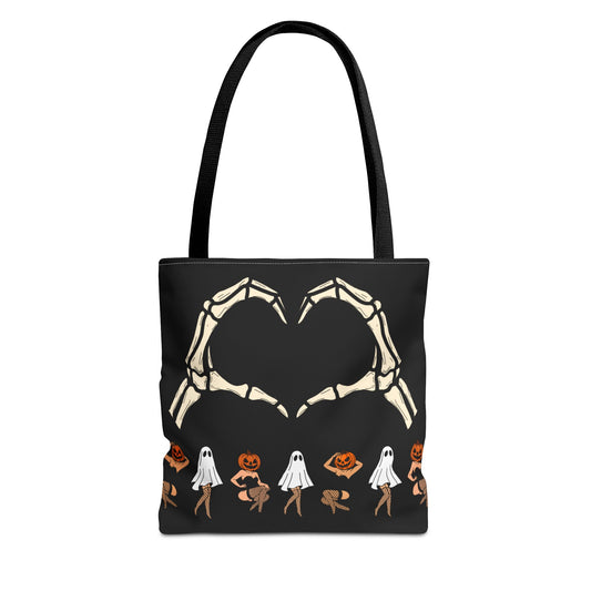 Halloween Skeleton Love Tote Bag, Spooky Tote, Ghost and Pumpkin Bag, Trick or Treat, Fall Fashion Accessory
